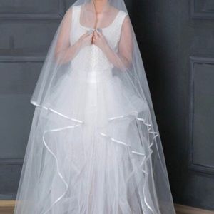 Cathedral length wedding veil with blusher